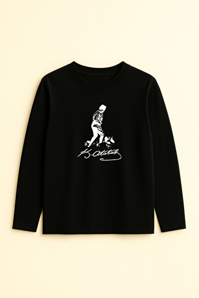 fasardi Mustafa Kemal Ataturk Printed Long Sleeve Unisex Kids T-Shirt - Ceremony, Holiday, Show