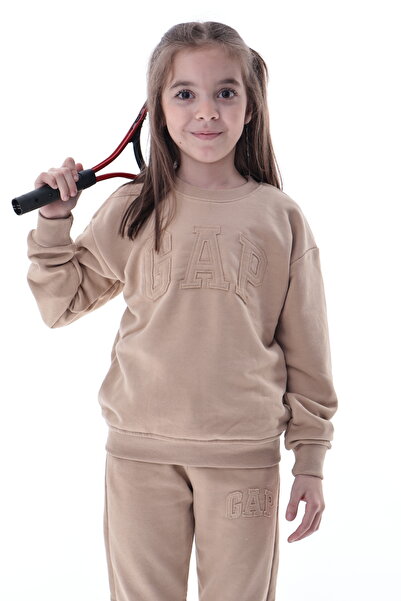 CQCQ Kız Çocuk Kabartma Yazılı Bej 3 İplik Eşofman Takımı – Rahat ve Yumuşak ...