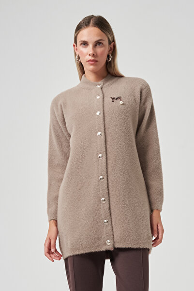 Nuss Button Detail Angora Cardigan 7005 Mink