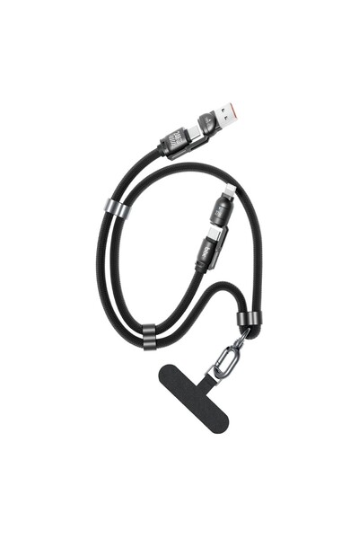 Bix 240W USB-A ve USB-C ve Lightning Çok Fonksiyonlu Askı İpli Premium Örgü 1...