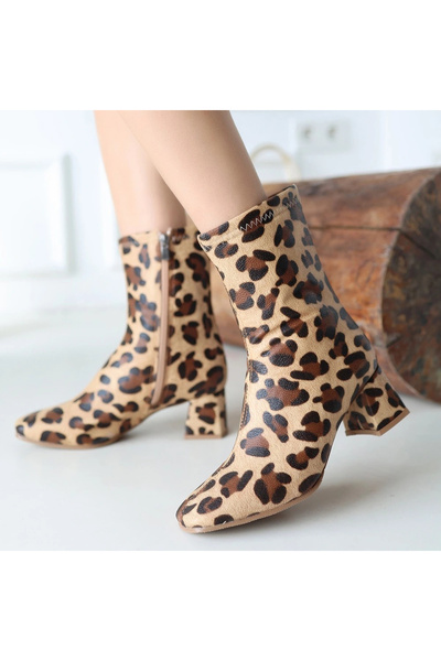 ALFA AKSESUAR 03 Birta Leopard Leather Stretch Heeled Boots