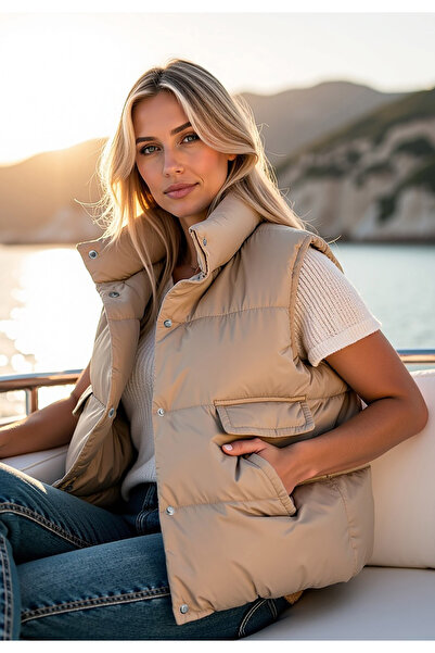 Figl Women's vest - Women's sleeveless vest - Down vest M1115 Beige, universa...