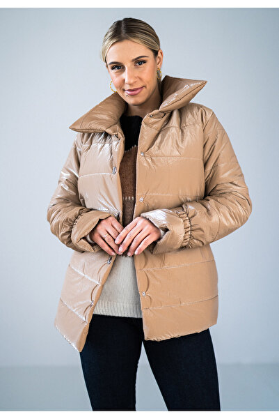 Figl Women's Quilted Jacket - Women's Shiny Jacket - Beige M933 Size L/XL