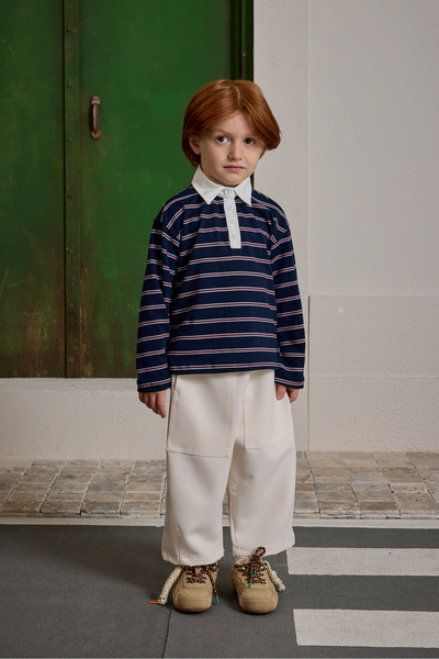 Fahhar Kids Ριγέ γιακά πόλο σε μπλε ναυτικό