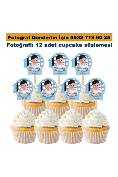 Elara Tasarım Fotoğraflı cupcake pasta süsü Kürdan Süsler 12 Adet
