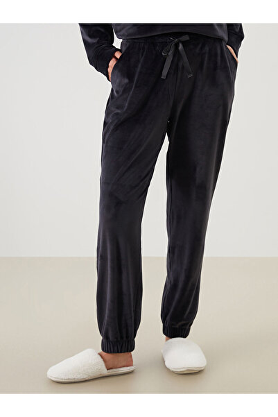 LC Waikiki Dream Black Elastic Waist Velvet Women's Jogger Pajama Bottoms