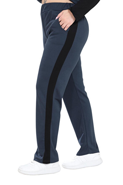 MELSAY Women's Plus Size Navy Blue-Black Color Block Modal Tracksuit Set
