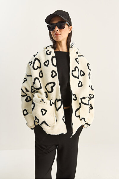 Bianco Lucci Women's Hooded Hearts Oversized Plush Coat 4047 60283843