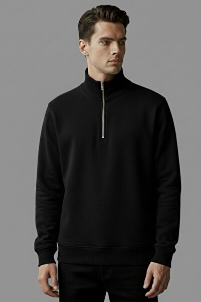 WKM Half Zipper Mock Neck 3-Thread Men's Sweatshirt