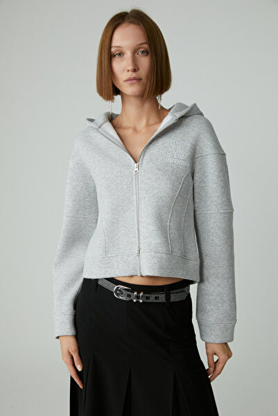 ETHIQUET ROBINA Kadın Şardonlu Kapüşonlu Nakış Detaylı Grimelanj Sweatshirt