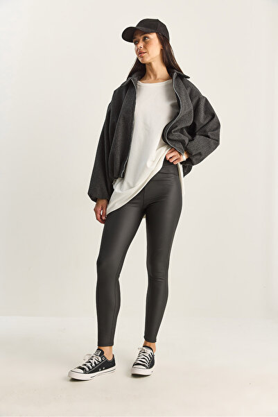 Bianco Lucci Women's Fur Lined High Waist Elastic Matte Faux Leather Leggings 1545 60282041