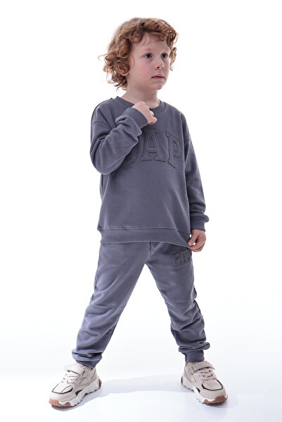 CQCQ Boys' Embossed Lettering Fleece Tracksuit Set – Comfortable and Soft Fabric