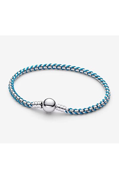 POSEİDONS JEWELLERY Mavi Kordonlu Yılan Zinciri Bileklik s925 Ayar