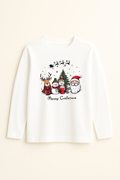 fasardi Christmas Themed Santa Claus, Snowman, Deer Printed Long Sleeve Unisex Kids T-Shirt