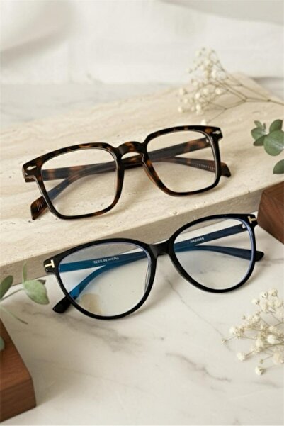 Zzla Mavi Işık Korumalı 2'Lİ SET Gözlük Cat Eye Optik Uyumlu (Şeffaf Camı Değ...