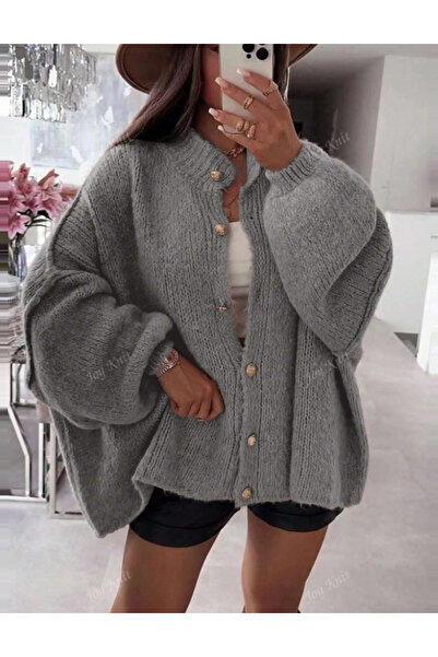 Sheya Shein button-up sweater, gray