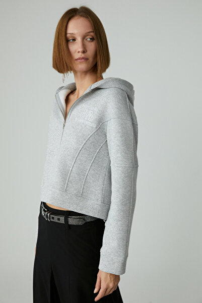 ETHIQUET ROBINA Kadın Şardonlu Kapüşonlu Nakış Detaylı Grimelanj Sweatshirt