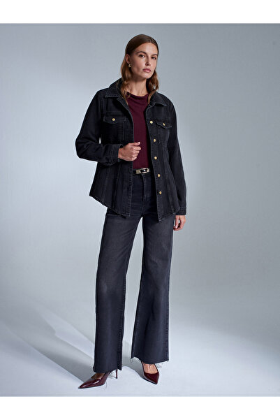 Dilvin 50756 100% Cotton Fitted Denim Jacket-Black