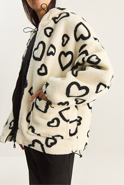 Bianco Lucci Women's Hooded Hearts Oversized Plush Coat 4047 60283843