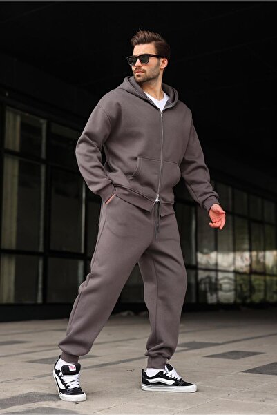 Madmext Smoked Double Zipper Hooded Tracksuit Set E7345