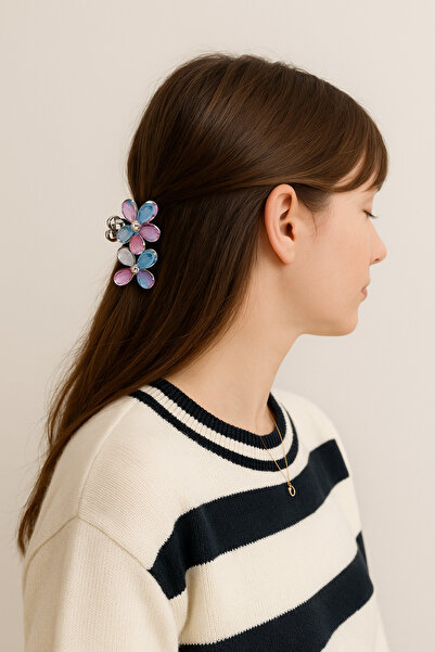 cityvision Mixed Color Stone Flower Silver Detailed Metal Latch Buckle 4 cm