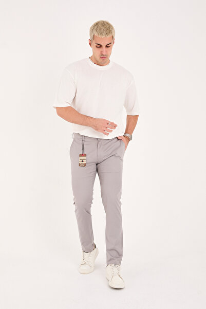 BROCARD Men's Slim Fit Slim Fit Stretch Fabric Cotton Stretch Chino Canvas Trousers Gray