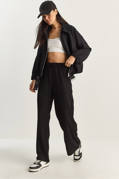 Bianco Lucci Women's Wide Leg Crinkle Knit Pants 4108 60283847