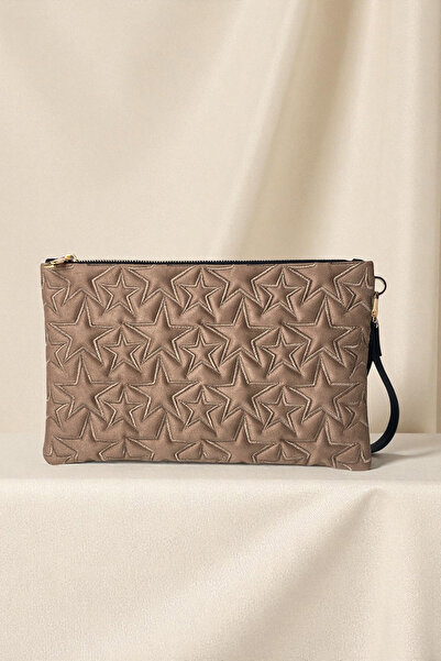 Ecrou Star Patterned Mink Suede Portfolio Bag