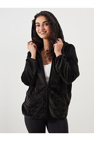 LC Waikiki Dream Black Hooded Plush Women's Pajama Top