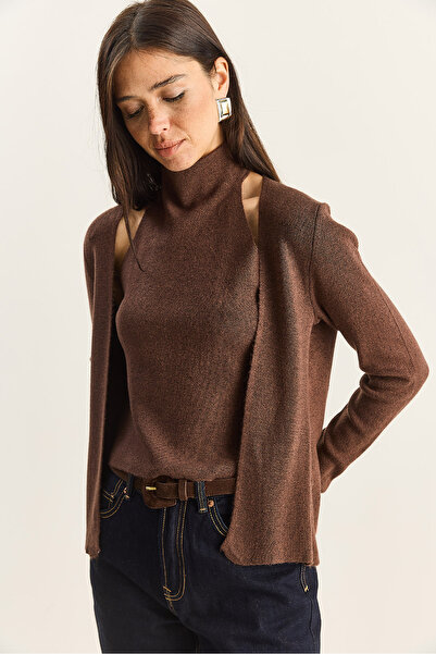 Bianco Lucci Women's Halter Neck Inside Blouse Detailed Cardigan Th251006 60283834