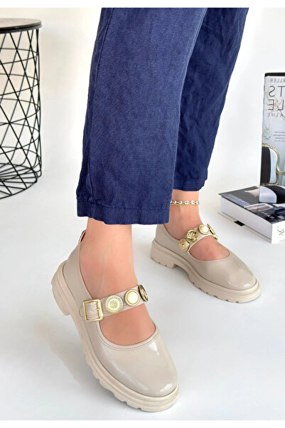 ALFA AKSESUAR 03 Okira Beige Patent Leather Oxford Shoes