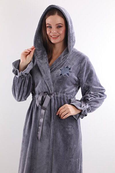 Wild Love Women's 100% Bamboo Hooded Embroidered Long Dressing Gown – Extra Soft, Belted, with Pockets