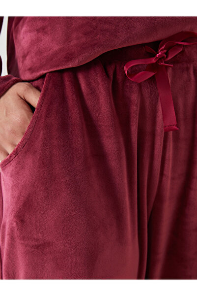 LC Waikiki Dream Burgundy Elastic Waist Velvet Women's Pajama Pants