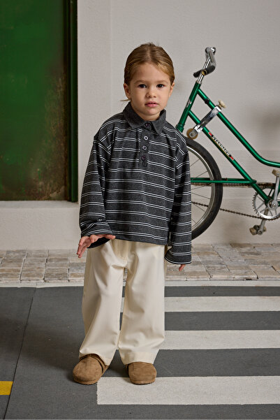 Fahhar Kids Striped Polo Neck Anthracite