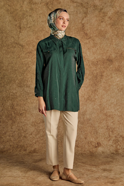 Setrms Desenli İlik Düğme Kapamalı Tunik