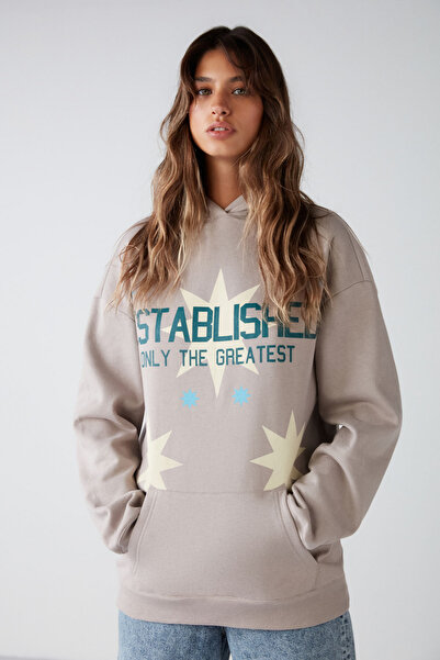 ETHIQUET Hanorac din bumbac organic pentru femei supradimensionat cu fleece interior și glugă din nurcă