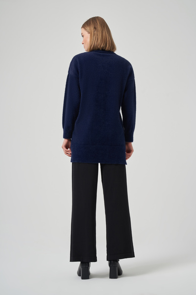 Nuss Embroidery Detail Angora Sweater 7004 Navy Blue