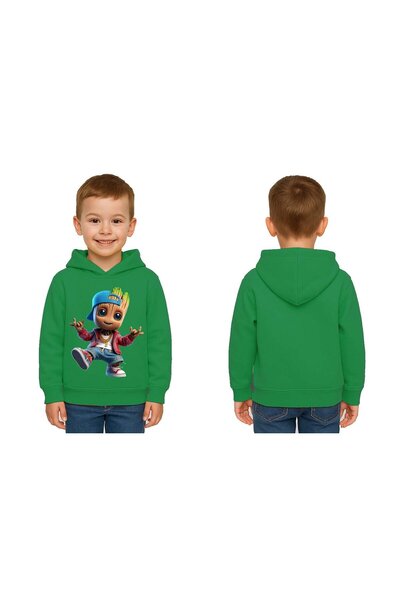 SEDİRLİ سويت شيرت للأطفال من الجنسين من Groot مطبوع بغطاء رأس 3 Threaded
