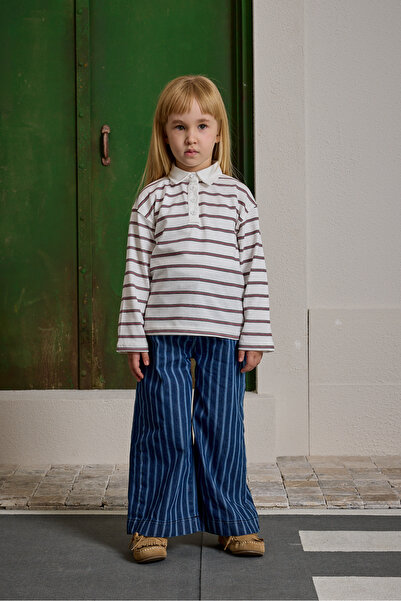 Fahhar Kids Striped Polo Neck Ecru