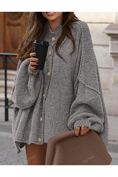 Sheya Shein button-up sweater, gray