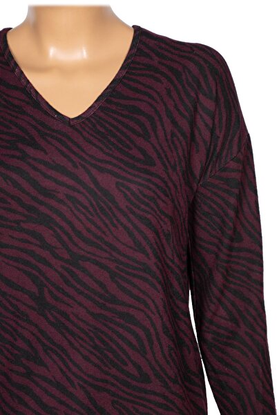 Barem Women's Lina Plus Size Winter V-Neck Soft Burgundy Blouse D06