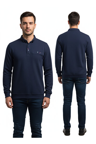 Unisex 3 İplik Polo Yaka Sweatshirt