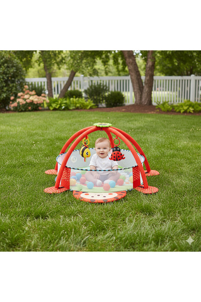 Jusso Ladybug Transforming Activity and Play Mat That Turns into a Ball Pool 3 in 1