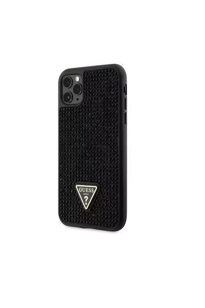 Guess Case iPhone 11 Pro Max Rhinestones Triangle Metal Logo Black