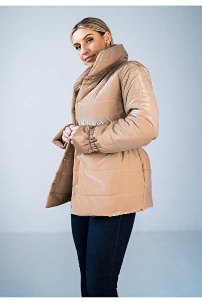 Figl Women's Quilted Jacket - Women's Shiny Jacket - Beige M933 Size L/XL