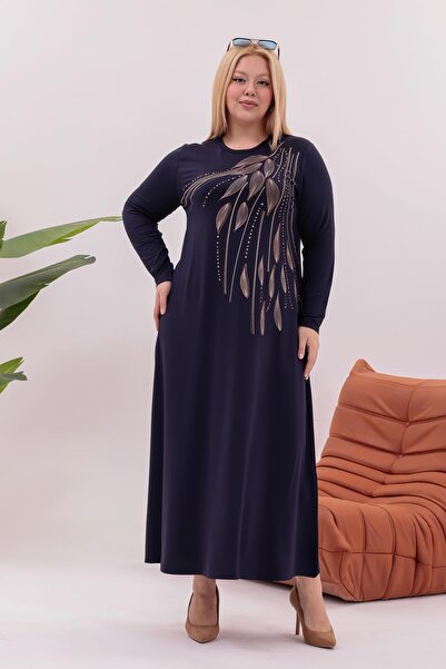 Siyezen Plus Size Leaf Printed Flared Dress