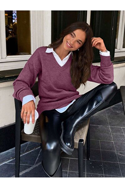 H&E LUXURY DESIGN Women's V-Neck Knitwear Sweater