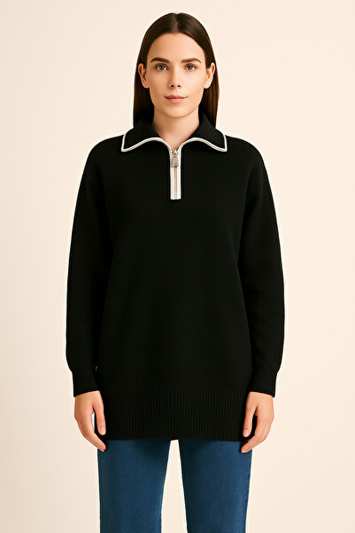 Nuevo Top cu fermoar pentru femei din tricotaj negru - STILAT, BASIC, UȘOR DE...