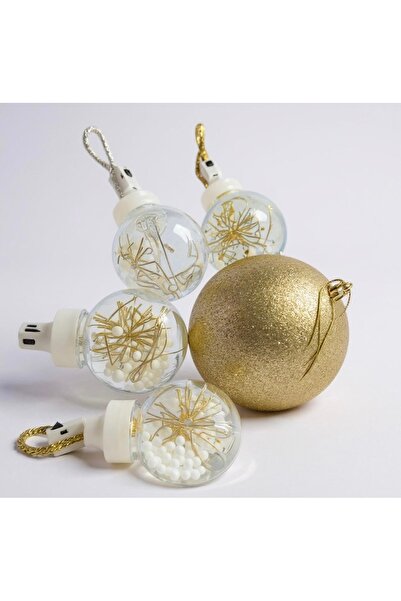 Partini Renklendir Yılbaşı Top Set Işıklı Gold Noel Top Set 5 Adet