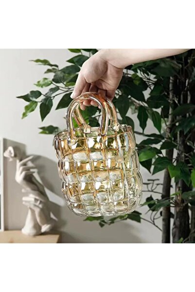 morponi Vază decorativă din sticlă în formă de geantă Chihlimbar 1 bucată